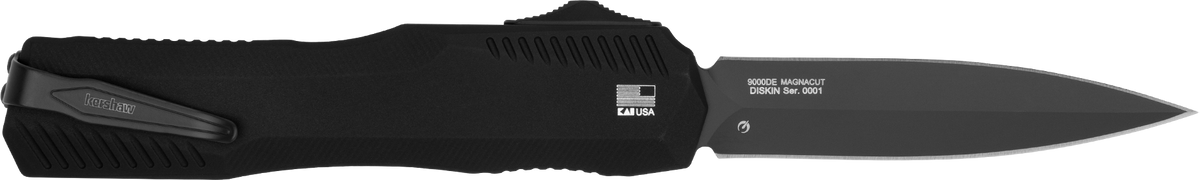 Kershaw Livewire 9000DE 3.45" OTF Automatic Spear Point Plain CPM MagnaCut Double Edge - Black PVD / Black Anodized Aluminum — view 2