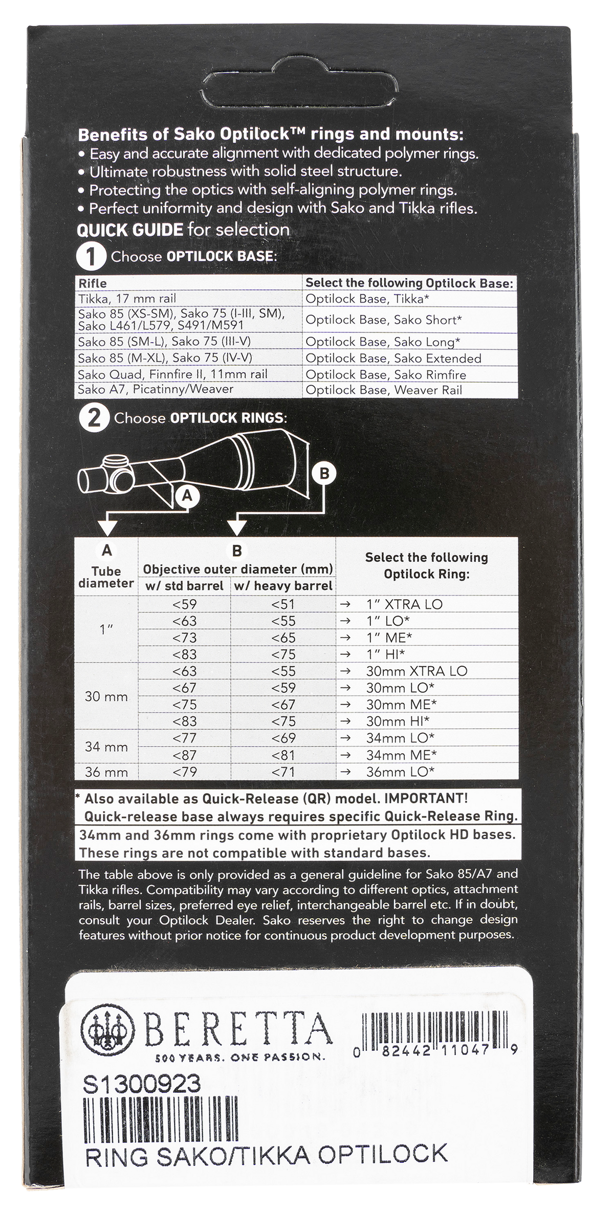 Tikka T3 Opti-Lock 1" Extra Low Scope Rings Blued Steel - 2-Piece — view 3
