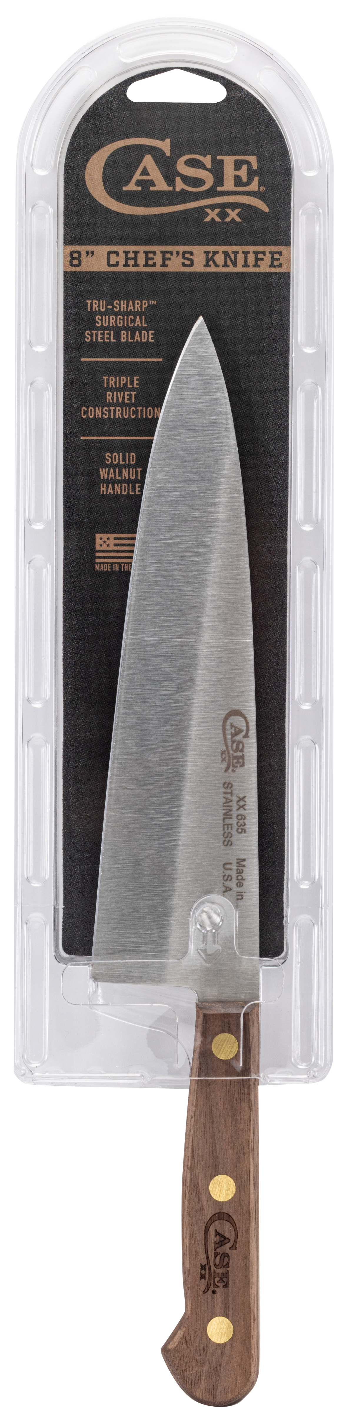 Case 07316 Chef's 8" Fixed Plain Edge Tru-Sharp SS Mirror Polish - Walnut Handle — view 3