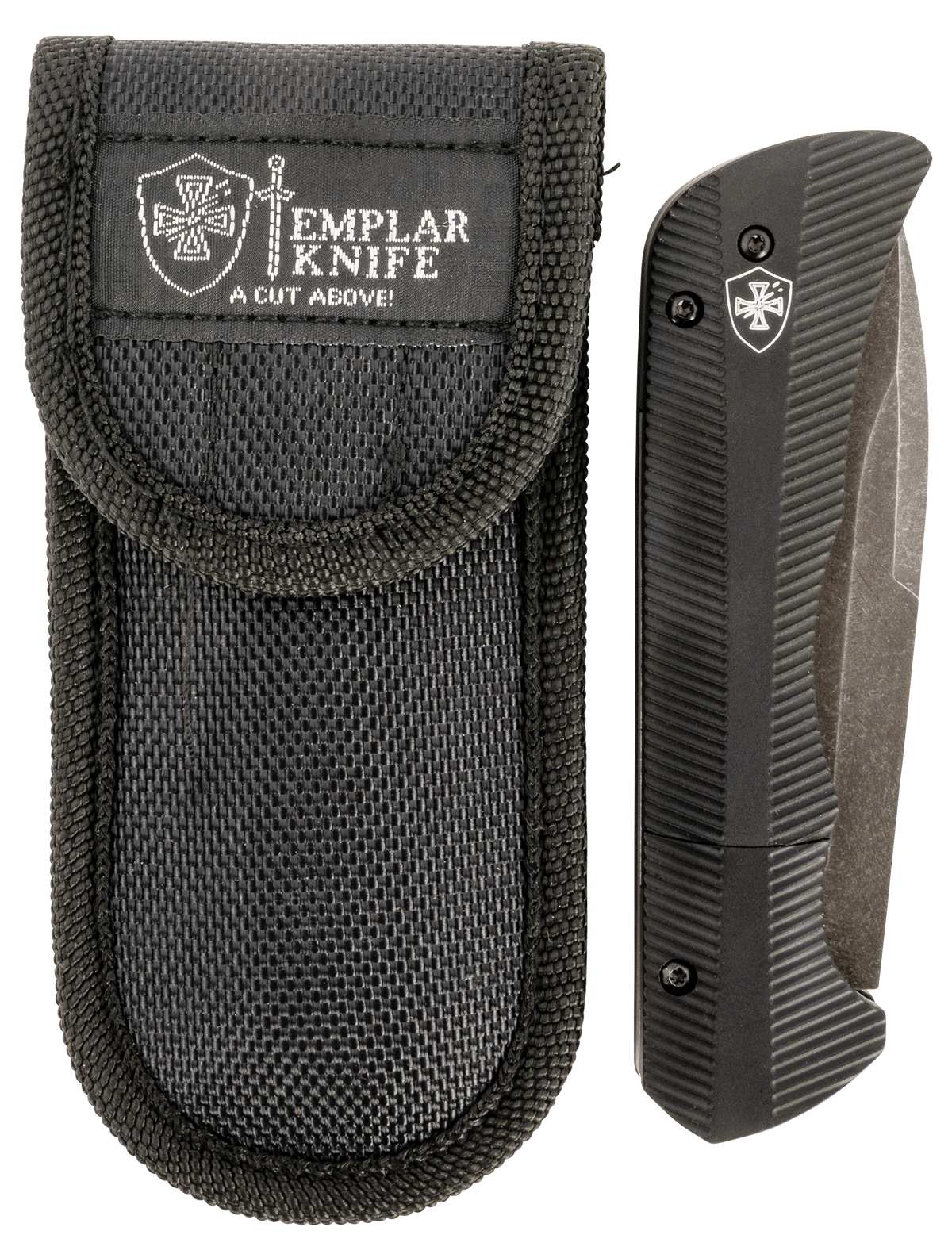 Templar Knife Auto Assist 3.5" Folding Drop Point Plain D2 Black Oxide Stonewashed Blade 4.25" Aluminum Handle — view 3