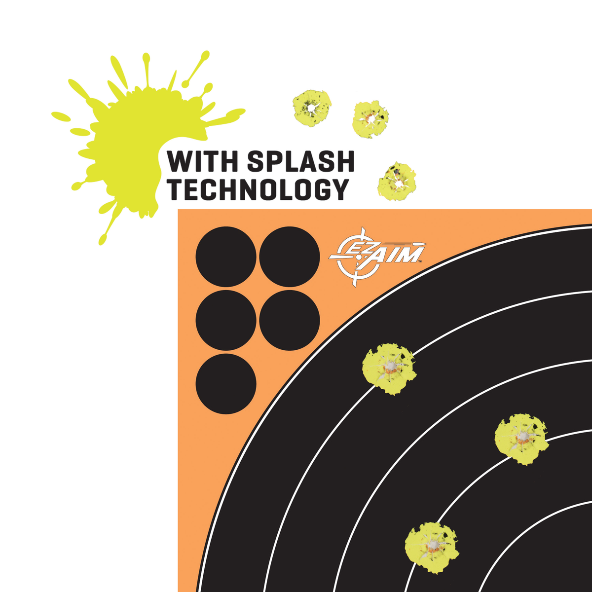 EZ-Aim Splash Reactive 12"x12" Bullseye Self-Adhesive Paper Target Black/Orange - 10 Pack — view 3