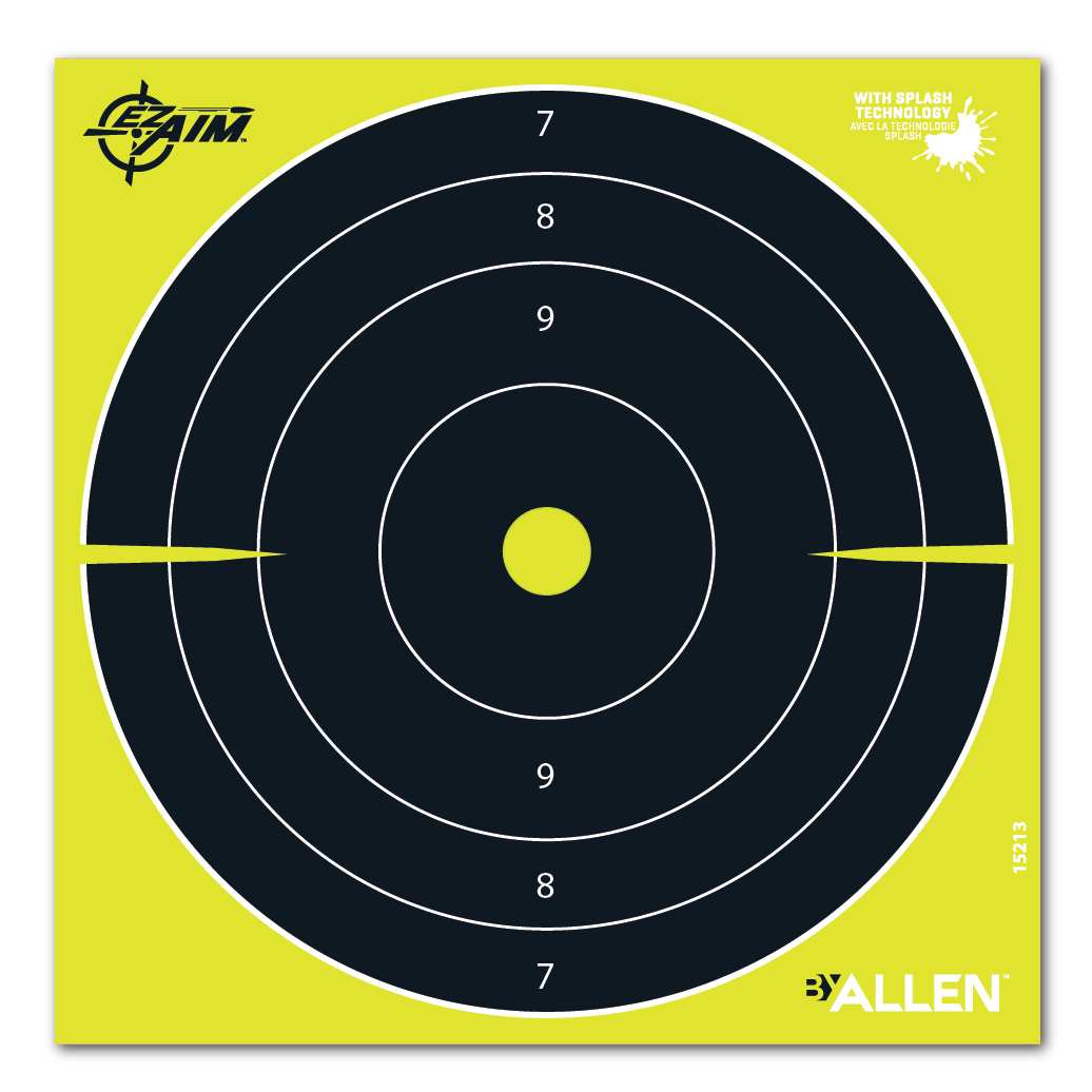 EZ-Aim Splash Reactive 8" Bullseye Hanging Paper Target 8" x 8" Black/Yellow 25 Pack — view 3