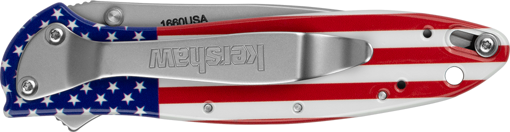 Kershaw Leek 1660USA 3" Folding Drop Point Plain 14C28N - Red/White/Blue Flag Aluminum — view 3