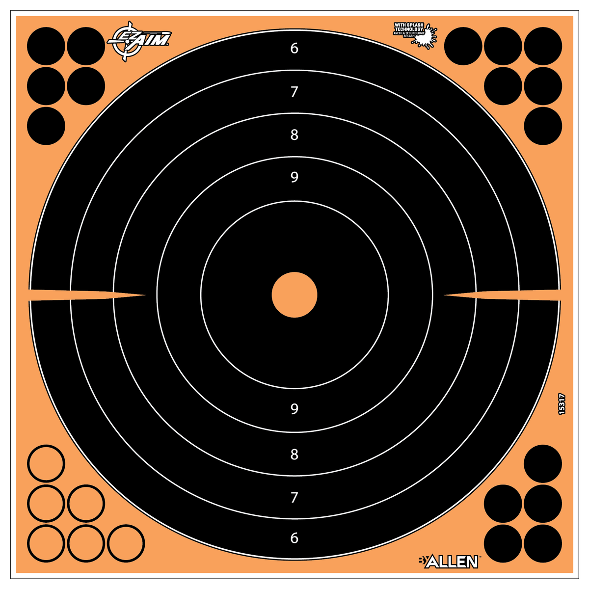 EZ-Aim 15317 Splash Reactive Self-Adhesive Paper 12" Bullseye Target 5 Pack - Black/Orange — view 3
