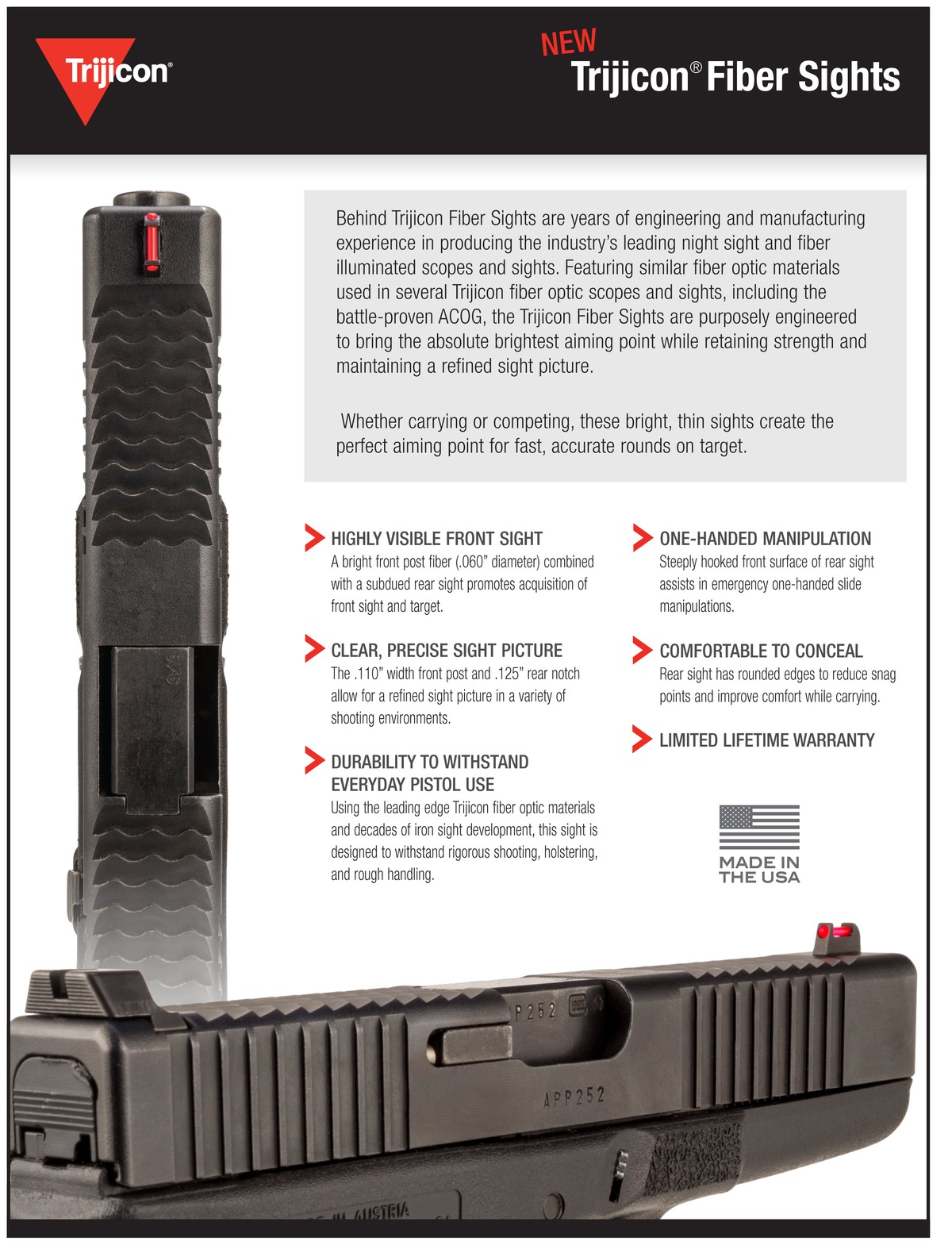 Trijicon 601023 Fiber Sights Red Fiber Optic Front / Black Blank Rear - Glock 17/17L/19/22 Standard Frame — view 3