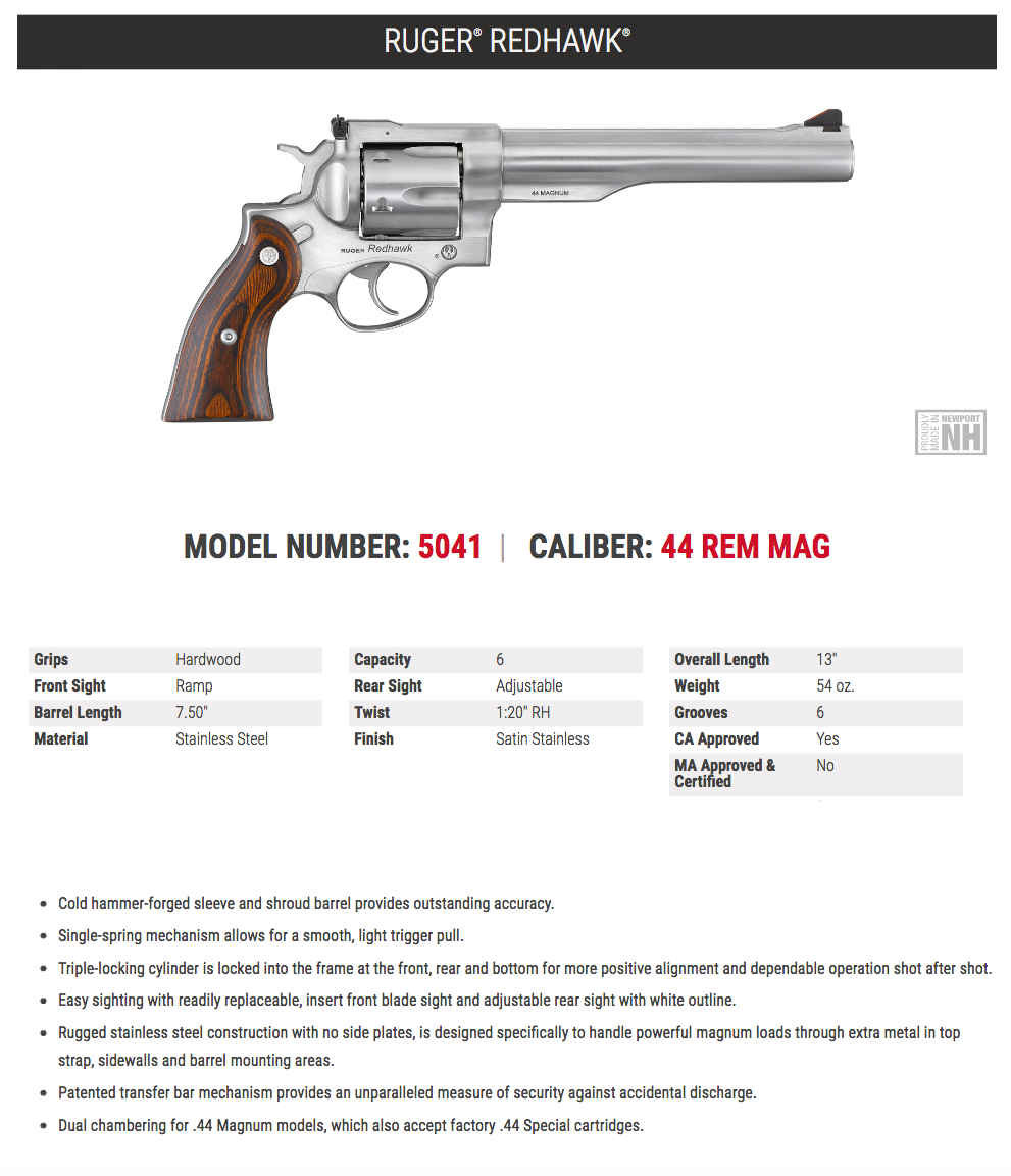 Ruger Redhawk 44 Special/44 Rem Mag 7.5" 6-Rd DA/SA Revolver - Satin Stainless — view 3