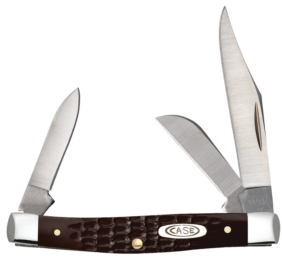 Case 00106 Stockman Medium 2.42"/1.58"/1.57" 3-Blade Folding Knife - Tru-Sharp SS, Brown Jigged Synthetic — view 3