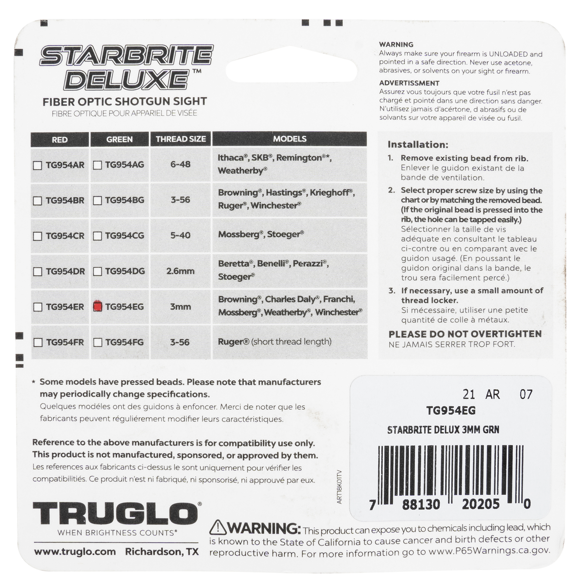 TruGlo StarBrite Deluxe Bead 3mm Green Fiber Optic Front Sight - Black — view 3