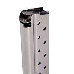 Chip McCormick Custom Power Mag 1911 Government 38 Super 10rd Stainless Steel Magazine w/ Black Base Pad — view 3
