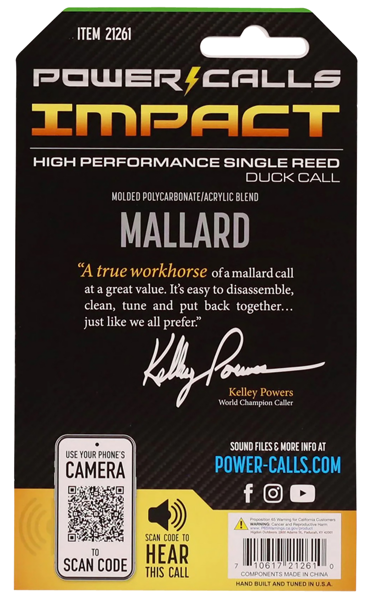 Power Calls Impact Open Call Single Reed Mallard Duck Call - OD Green — view 3