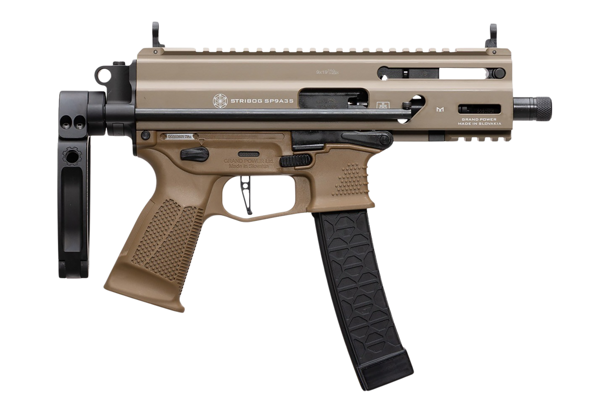 Grand Power Stribog SP9A3S 9mm Luger 5.5" 30+1 Semi-Auto Pistol w/ Tailhook Brace - Flat Dark Earth — view 3