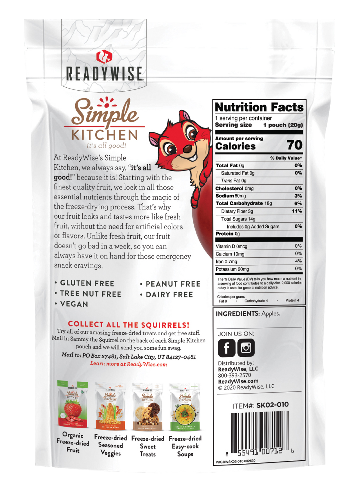 ReadyWise Simple Kitchen Freeze Dried Fruit Sweet Apples 1 Serving Pouch - 6 Pouch Case — view 3