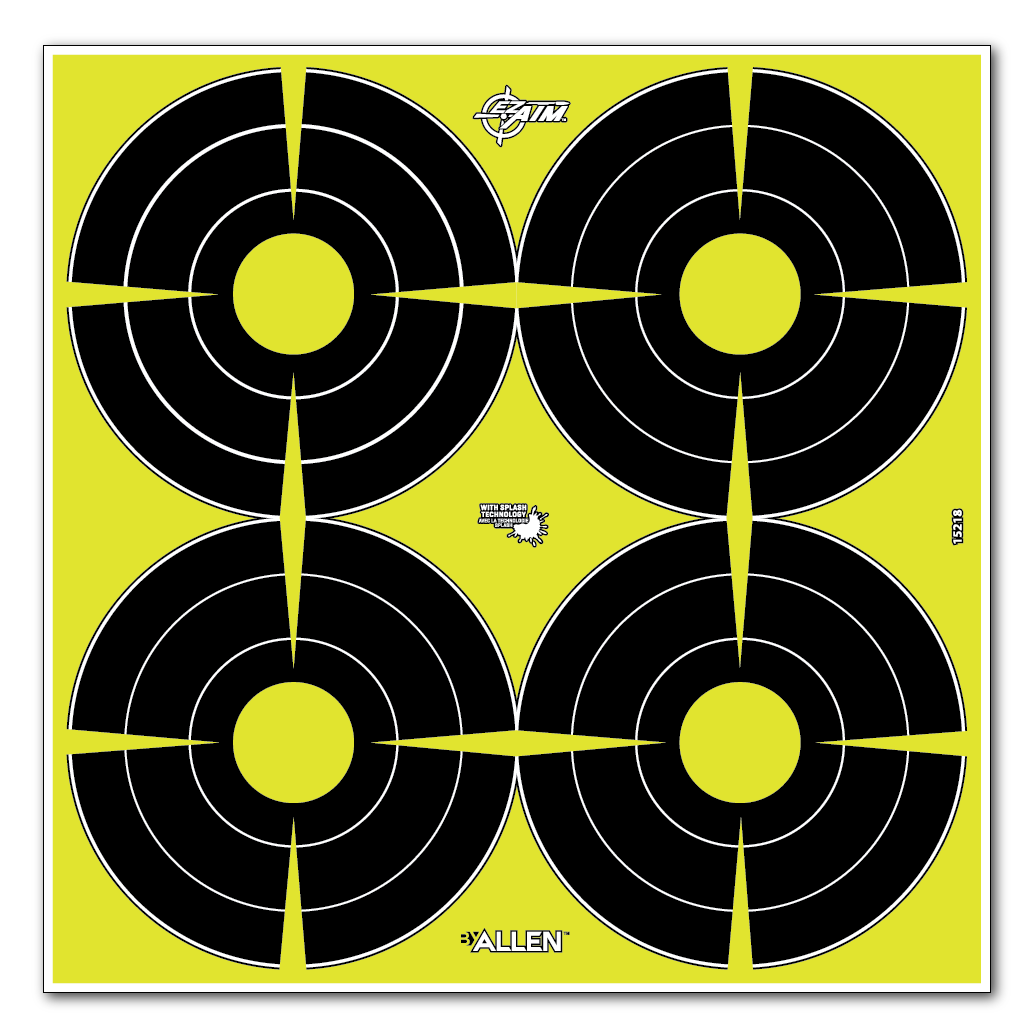 EZ-Aim 15218 Splash Reactive SPOT Paper Hanging Target 12" x 12" Black/Yellow - 12 Pack — view 3