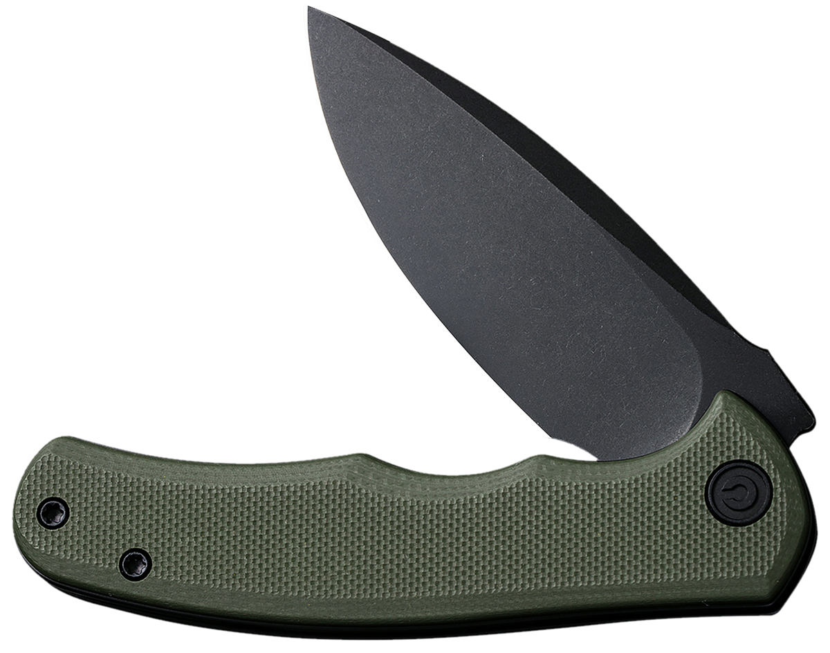 Civivi Knives Praxis Mini 2.98" Folding Drop Point Plain Black Stonewashed D2 Steel Blade - OD Green Textured G10 Handle — view 3