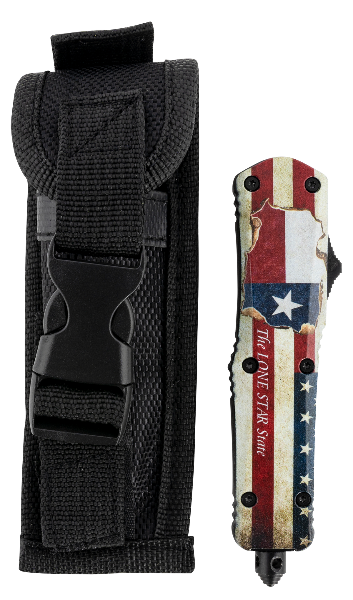 Templar Knife STX531 Texan Gen II Small 2.25" OTF Tanto Part Serrated 440C Stonewashed Texas Flag Aluminum Handle — view 3