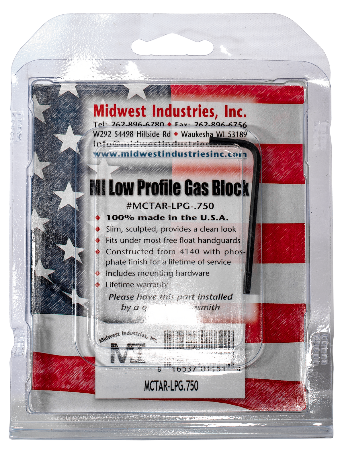 Midwest Industries MCTAR-LPG Low Profile Gas Block .750" 4140 Steel - Black — view 3