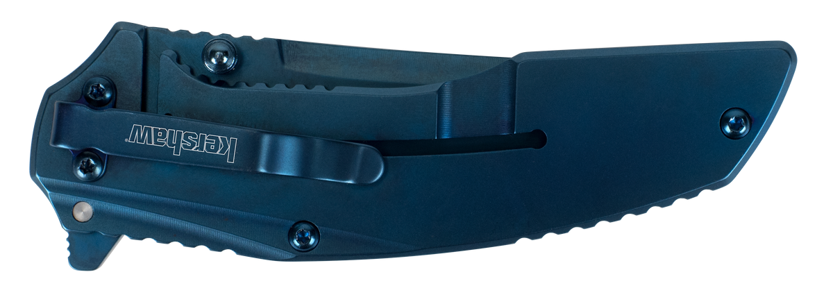 Kershaw Outright 8320 3" Folding Trailing Point Plain Blue PVD 8Cr13MoV - Black/Blue G10/SS Handle — view 3