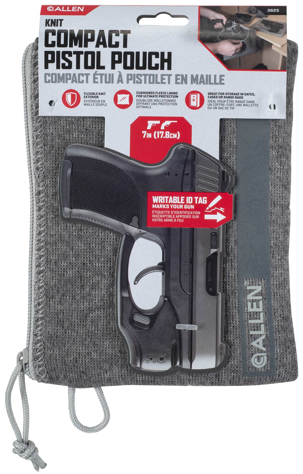Allen 3625 Pistol Pouch Gray Polyester Lockable Zipper & Fleece Lining 5x7 Interior — view 3