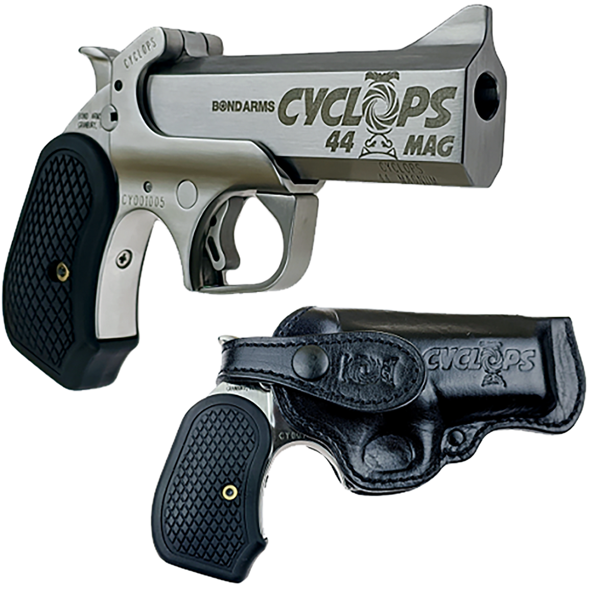 Bond Arms Cyclops Big Bore 44 Mag 4.25" 1-Rd Break-Action Pistol - Matte Stainless/Black B6 Grips — view 3