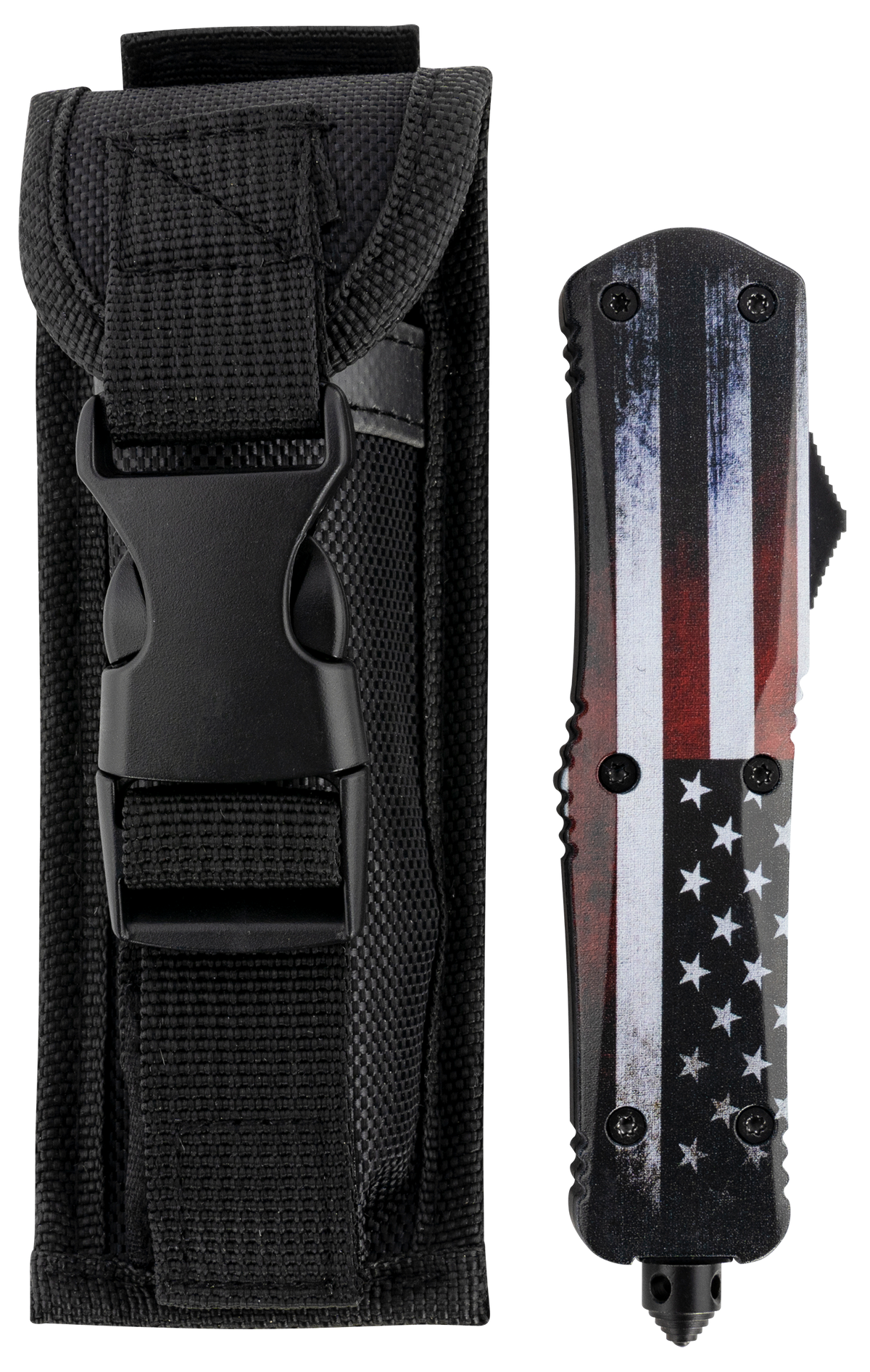 Templar Knife LUS331 Gen II US Flag Large 3.5" OTF Drop Point Plain 440C Black Oxide Stonewashed Blade 5.25" US Flag Aluminum Handle — view 3