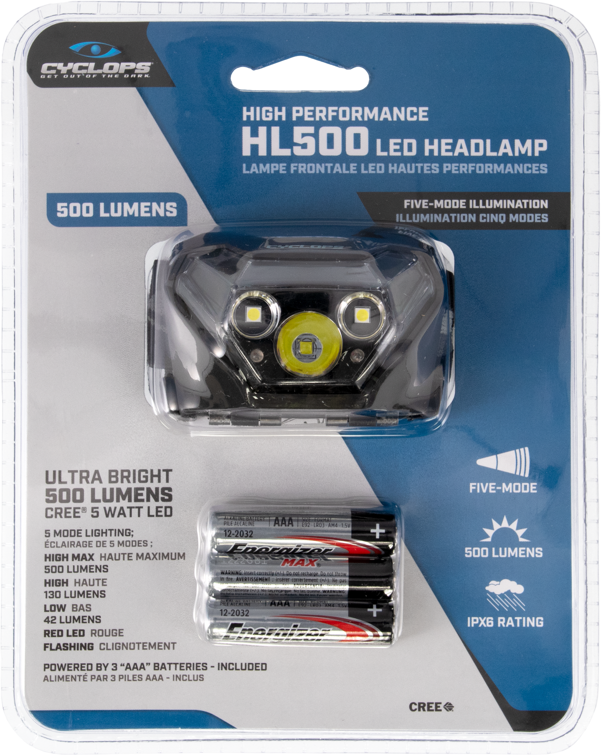 Cyclops HL500 500 Lumen 5W CREE LED Headlamp Red/White LED Black — view 3