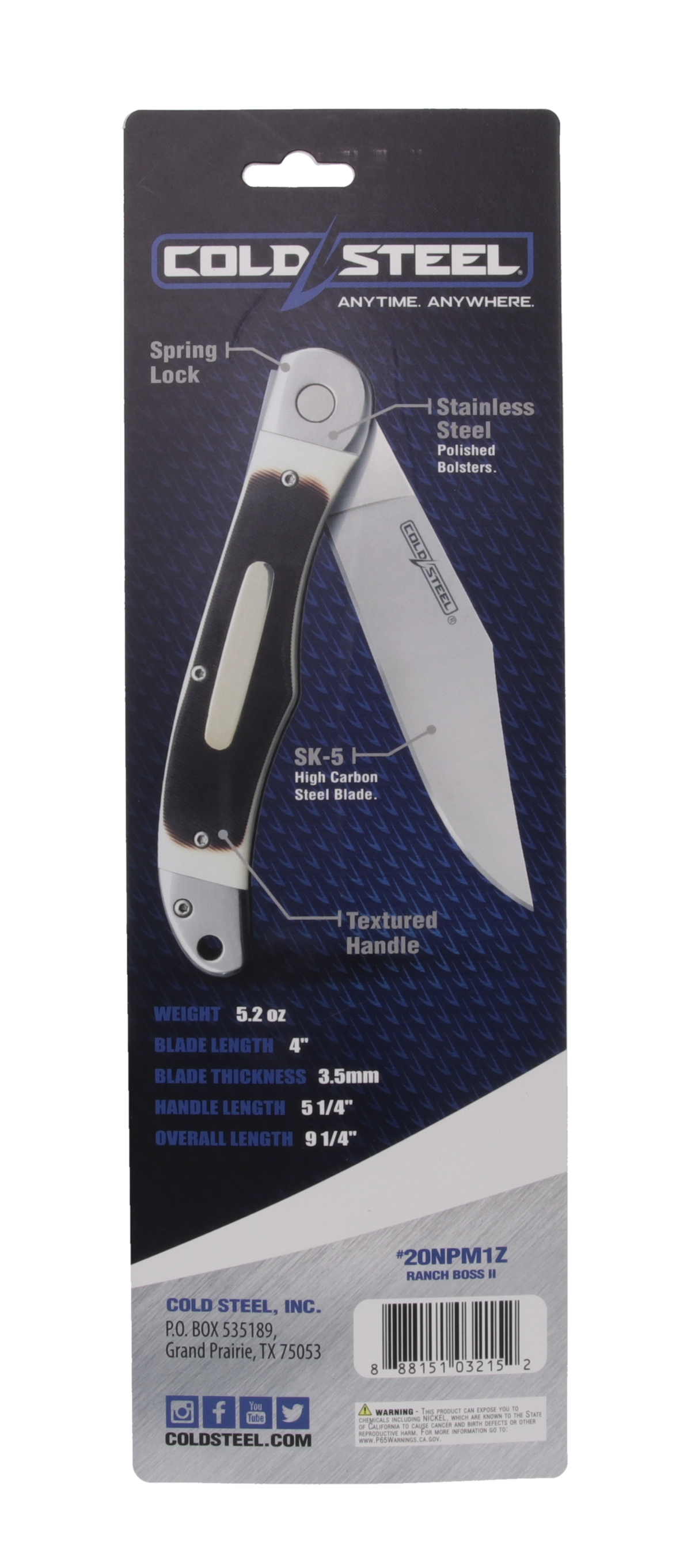 Cold Steel Ranch Boss II 4" Folding Clip Point Plain High Carbon Steel Faux Sawed Bone Handle — view 3