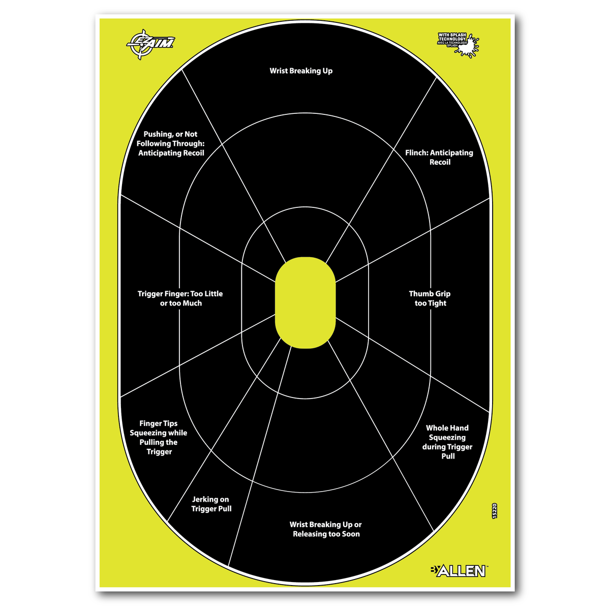 EZ-Aim 15220 Splash Reactive Oval Paper Hanging Handgun Target 12" x 18" Black/Yellow - 8 Pack — view 3