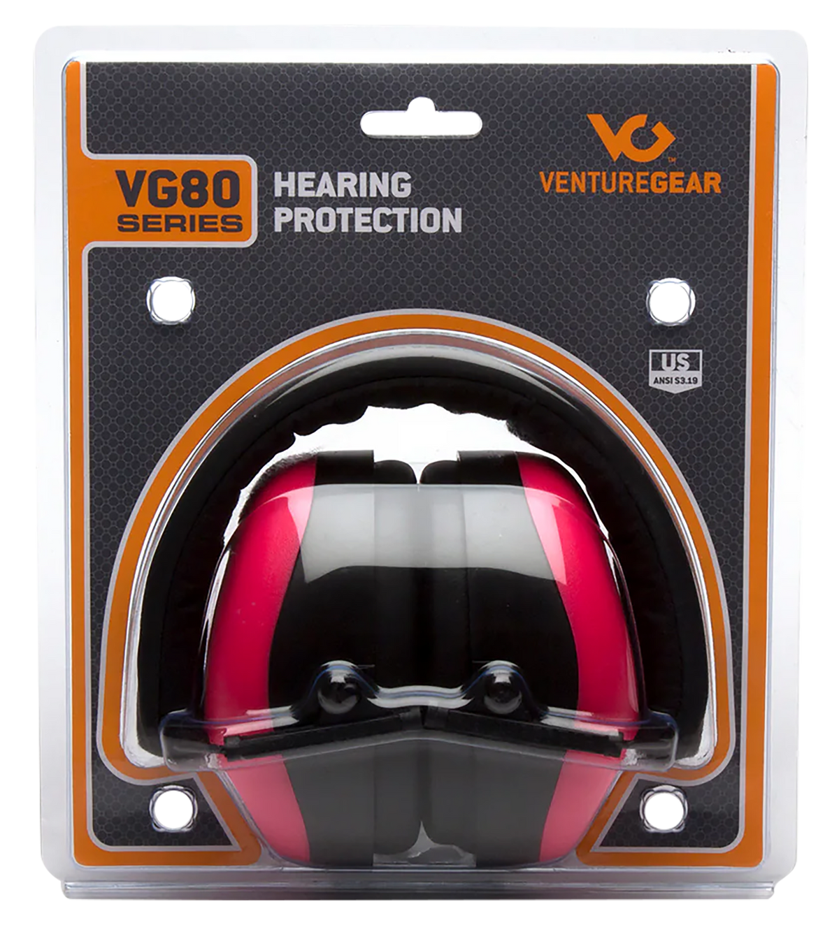 Pyramex Venture Gear V80 Muff 26 dB Over the Head Earmuffs w/32 dB Foam Earplugs - Orange/Pink/Black — view 3