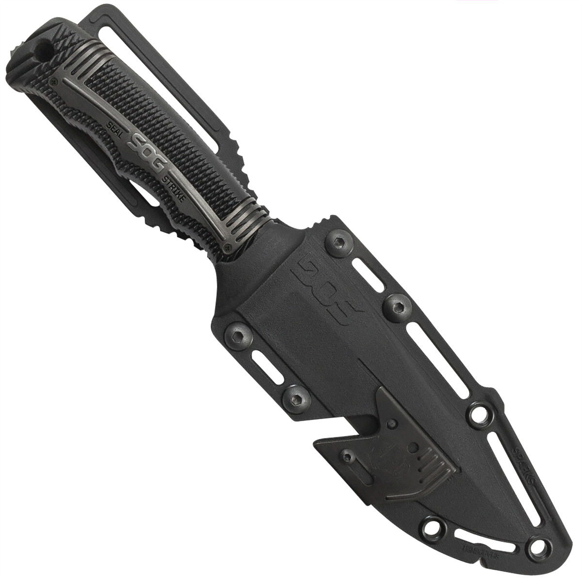 S.O.G Seal Strike 4.90" Fixed Clip Point Part Serrated AUS-8A Black TiNi GRN Handle — view 3