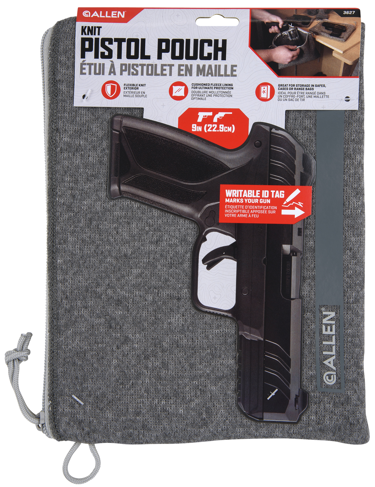 Allen 3627 Pistol Pouch Gray Polyester w/Lockable Zippers & Fleece Lining — view 3