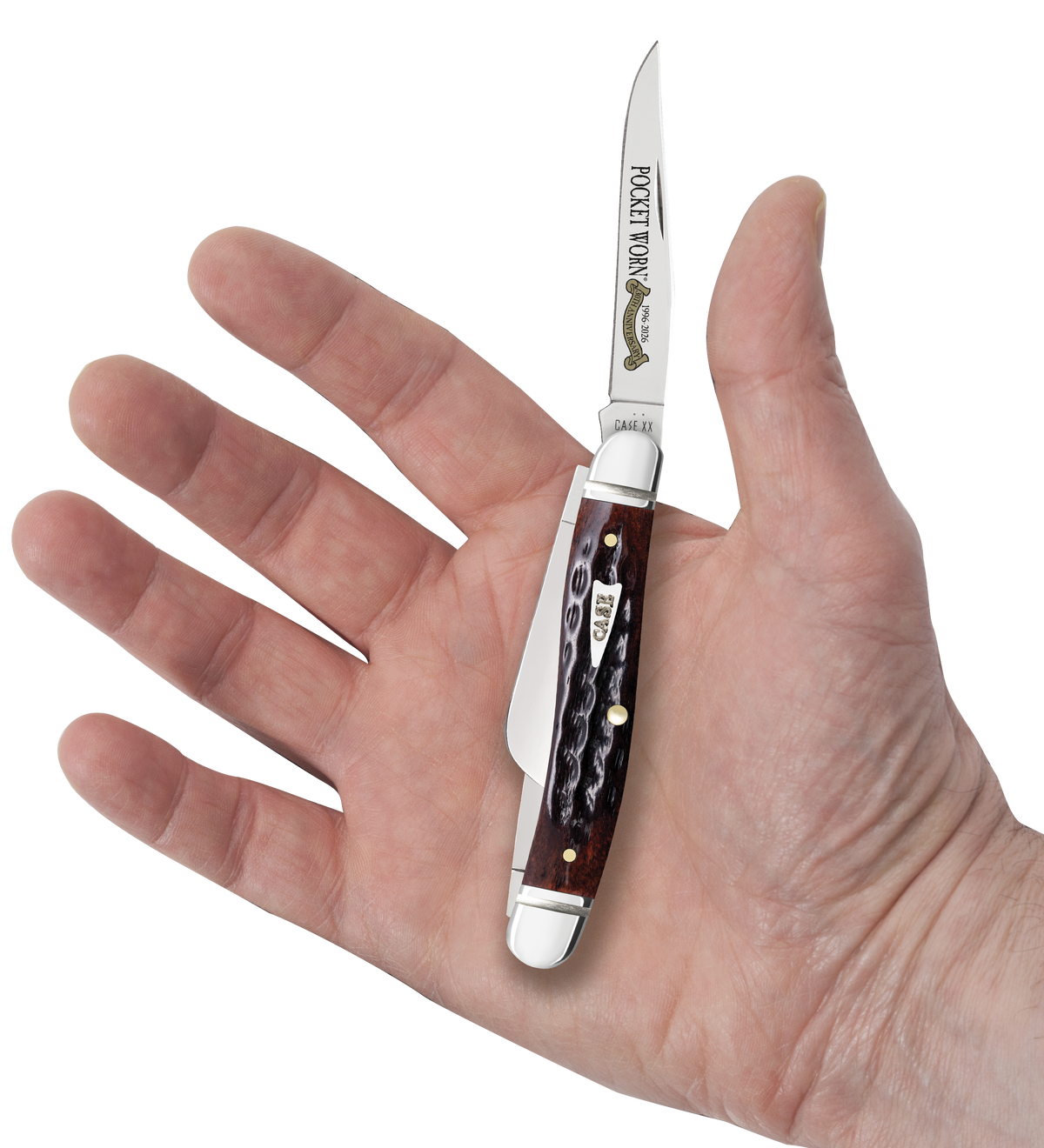 Case Medium Stockman 3-Blade 3.63" Folding Knife - Clip Point/Sheepsfoot/Spey Plain Tru-Sharp SS - Mahogany Corn Cob Jigged Bone — view 3