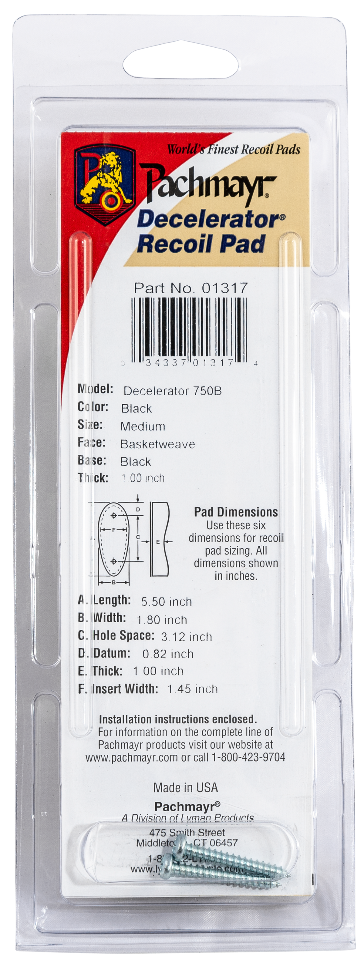 Pachmayr D750B Decelerator Field Recoil Pad Medium Black Basketweave Rubber — view 3