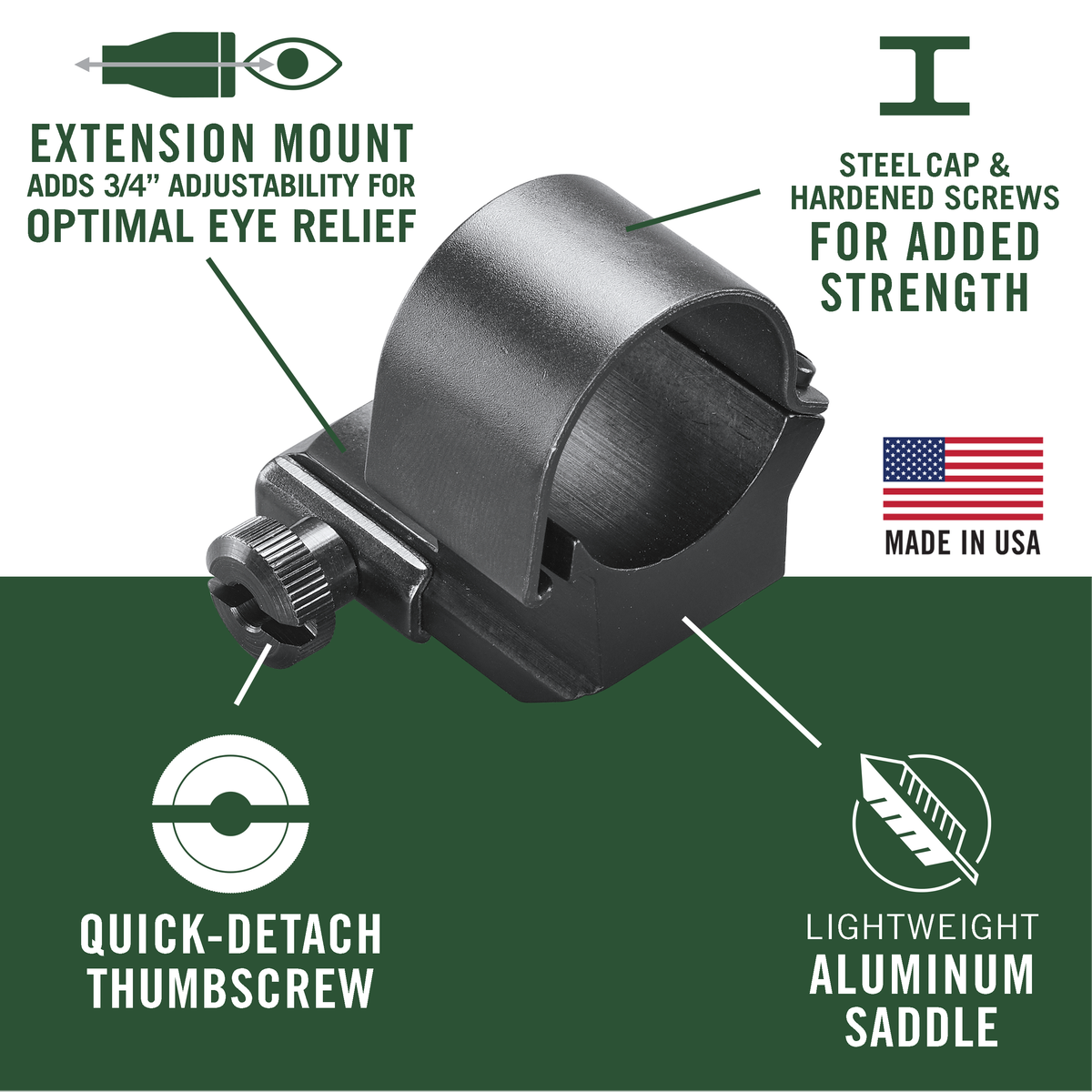 Weaver Mounts Detachable Top Mount Extension Rings 1" Extra High Matte Black — view 3