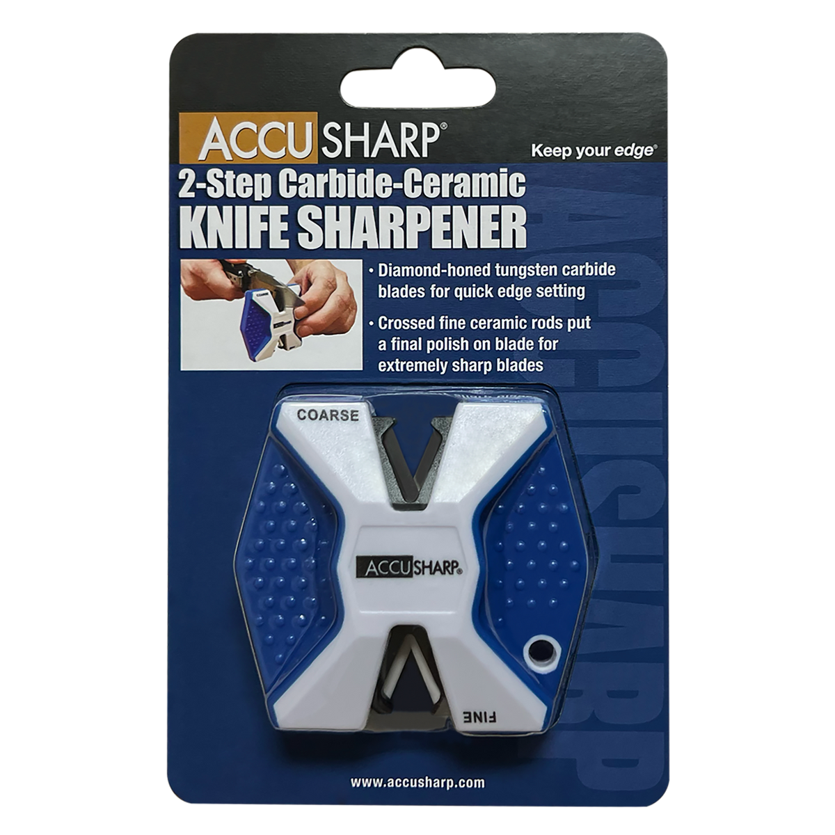 AccuSharp 342C 2-Step Knife Sharpener Hand Held Diamond Tungsten Carbide Coarse/Fine Blue/White — view 3