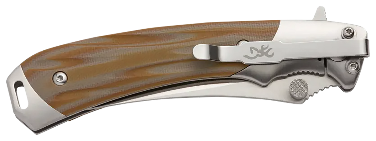 Browning Wicked Wing 3.5" Folding Trailing Point Plain Satin Knife - Amber G10 Handle — view 3