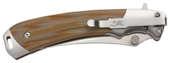 Browning Wicked Wing 3.5" Folding Trailing Point Plain Satin Knife - Amber G10 Handle — view 3