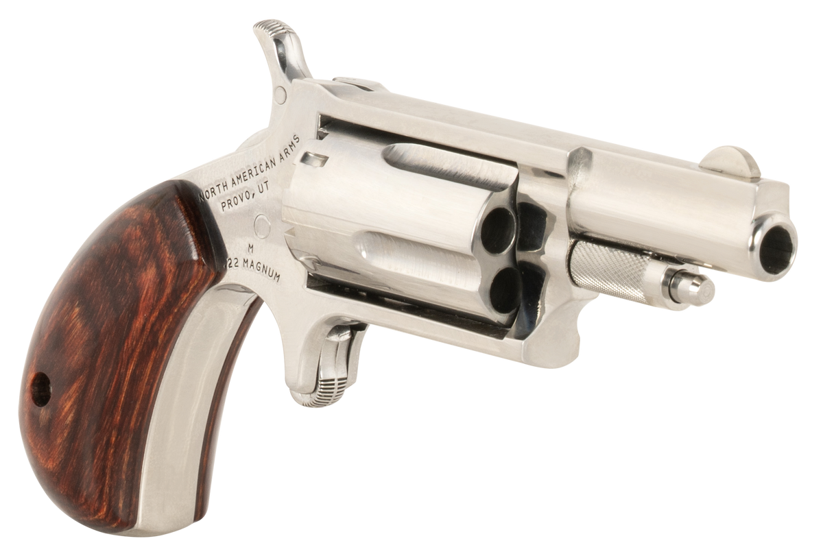 North American Arms LDLX 22 Mag 1.13" 5-Shot SAO Mini-Revolver - Polished Stainless, Rosewood — view 3