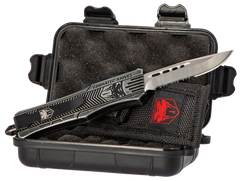 CobraTec Knives CTK-1 Small 2.75" OTF Drop Point Part Serrated D2 Steel Blade Black Stonewashed Aluminum Handle — view 3