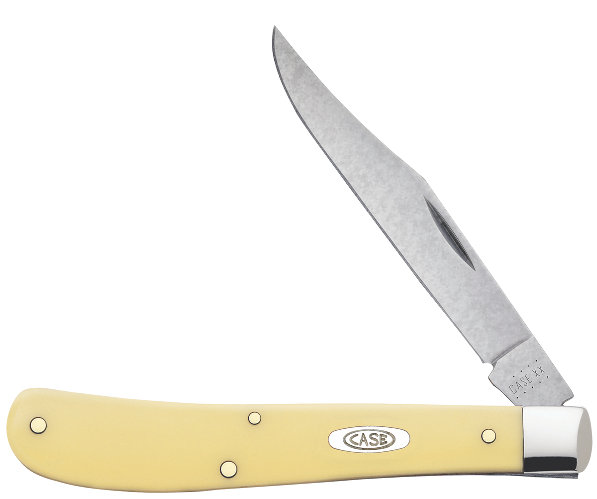 Case Slimline Trapper 3.25" Clip Point Folding Knife - Yellow Synthetic Handle — view 3