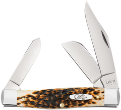 Case Stockman Large 3.30"/2.30"/2.20" Folding Clip Point/Pen/Sheepsfoot Knife - Amber Bone — view 3
