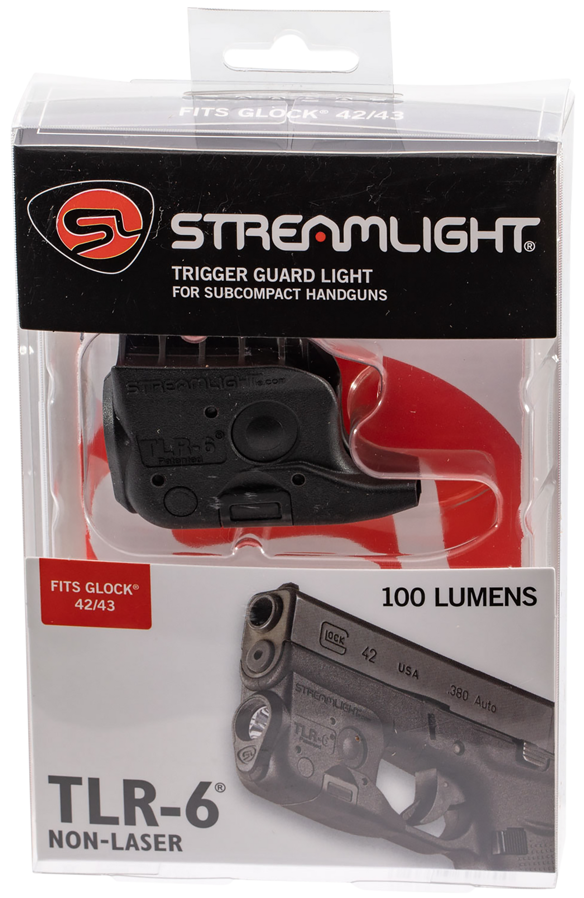 Streamlight TLR-6 100 Lumen White LED Weapon Light for Glock 42/43 - Light Only - Black Polymer — view 3