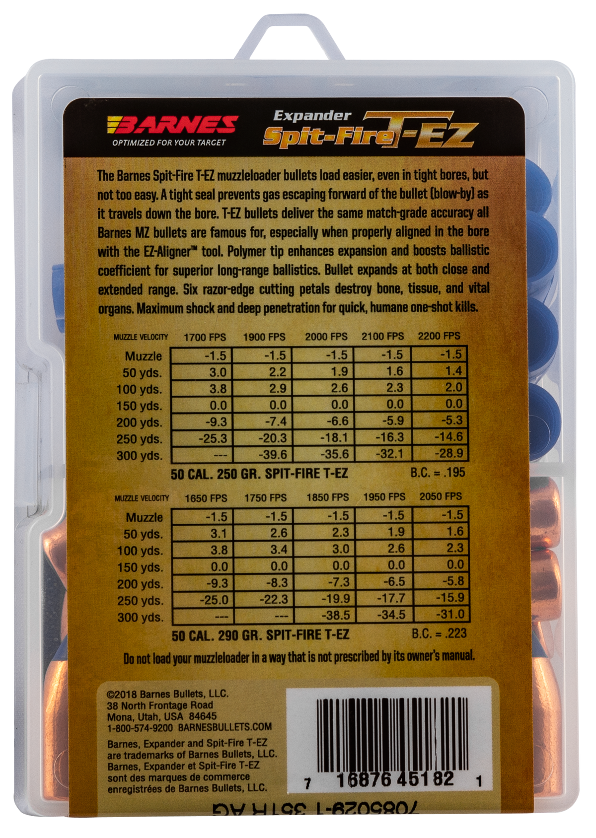 Barnes Bullets Spit-Fire T-EZ Muzzleloader 50 Cal 250gr Polymer Tip 24 Rd Box — view 3