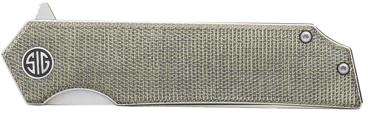 Eikonic Knife Company Tsuru 3.30" Tanto Plain Satin 154CM Green Canvas Micarta Folding Knife — view 3