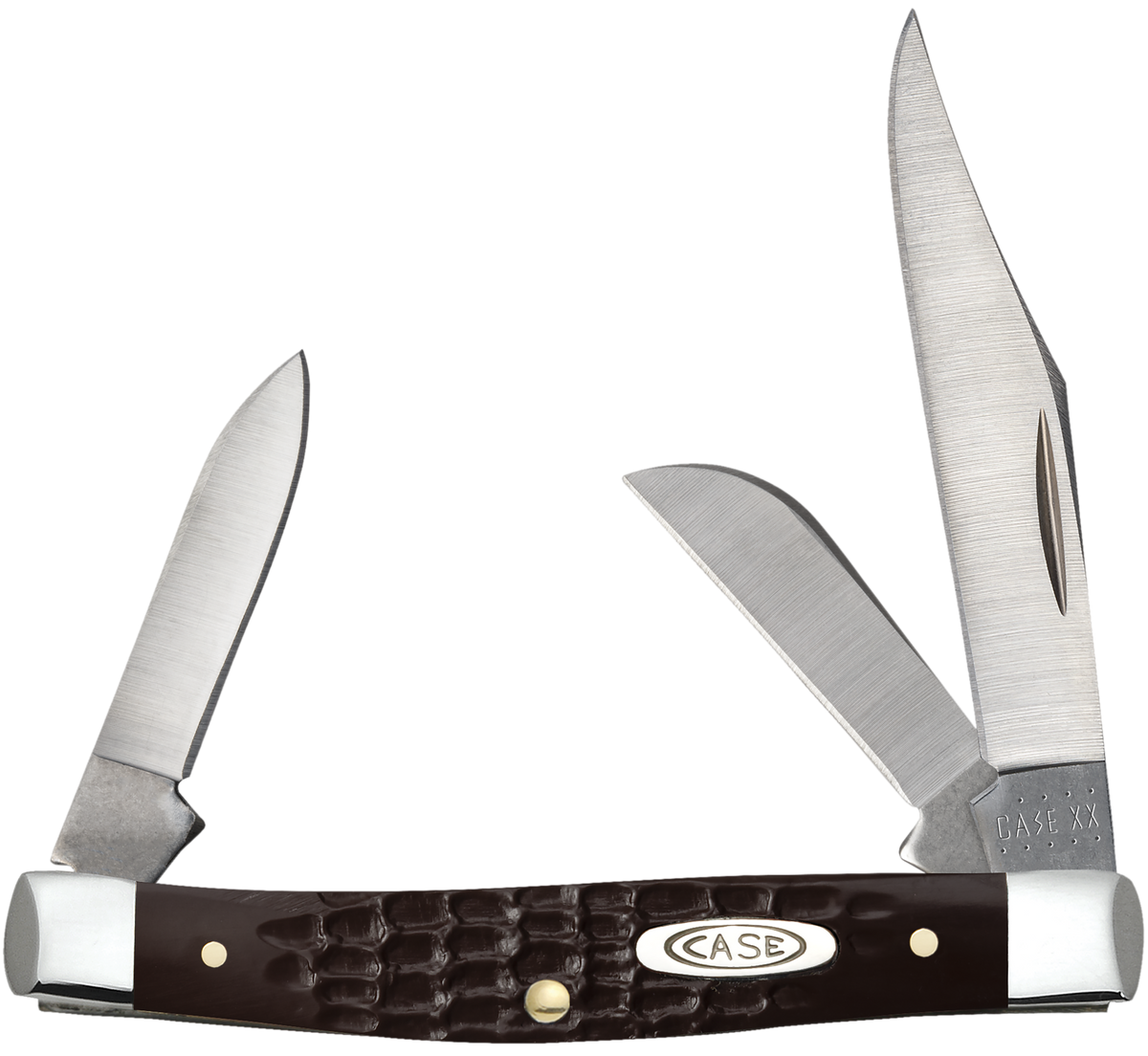 Case 00081 Small Stockman 2"/1.5"/1.49" Folding Clip/Sheepfoot/Pen Plain - Brown Jigged Synthetic — view 3