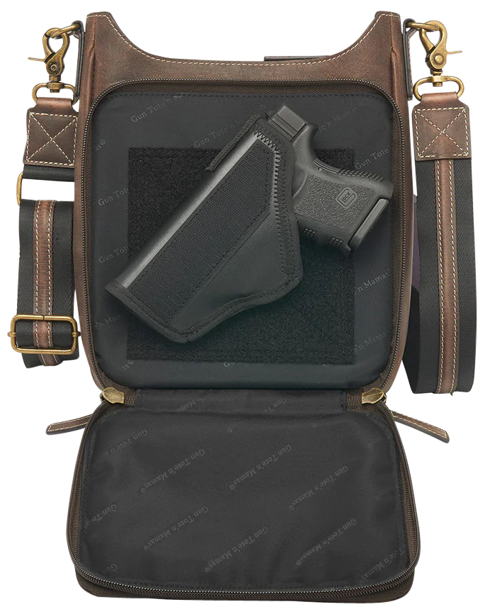 GTM Crossbody Mail Pouch Brown Leather Concealed Carry Bag - GTM-CZY/17 — view 3