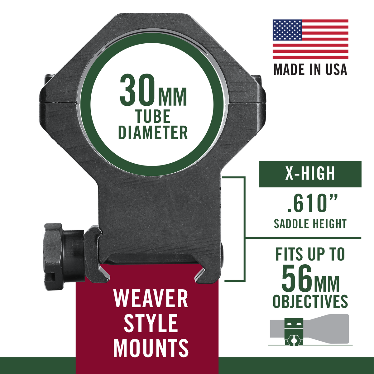 Weaver Mounts 48367 Four-Hole Skeleton Rings 30mm Extra High Matte Black Aluminum — view 3