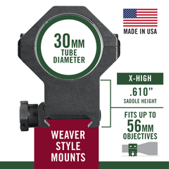 Weaver Mounts 48367 Four-Hole Skeleton Rings 30mm Extra High Matte Black Aluminum — view 3