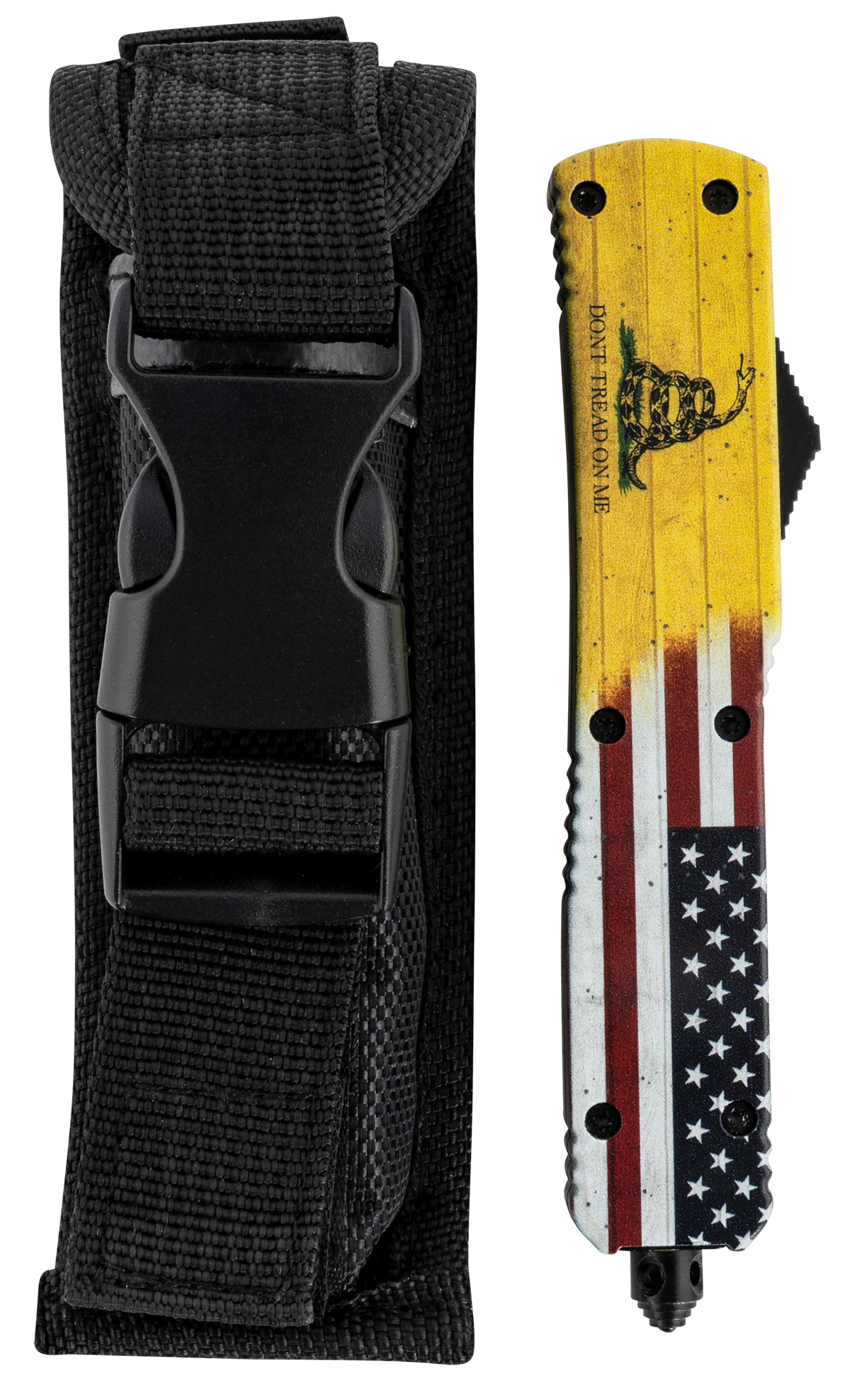 Templar Knife MDTOM331 Gen II Don't Tread On Me Slim 3.50" OTF Drop Point Plain 440C Black Oxide Stonewashed Yellow Aluminum Handle — view 3