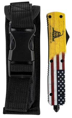 Templar Knife MDTOM331 Gen II Don't Tread On Me Slim 3.50" OTF Drop Point Plain 440C Black Oxide Stonewashed Yellow Aluminum Handle — view 3