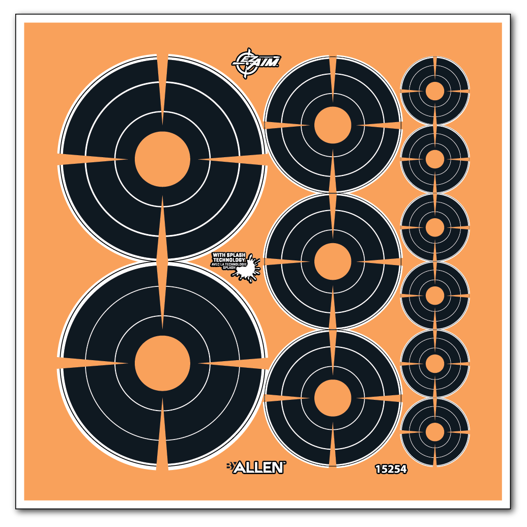 EZ-Aim 15254 Splash Reactive Bullseye Variety Self-Adhesive Paper Target 12 Pack - Black/Orange — view 3